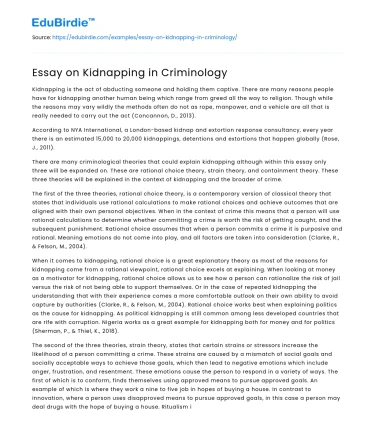Essay on Kidnapping in Criminology