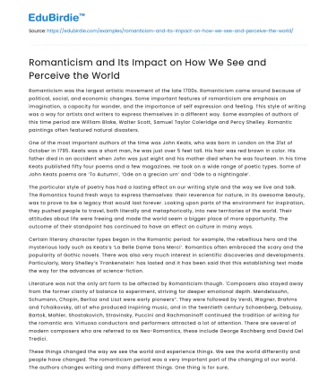 Romanticism and Its Impact on How We See and Perceive the World