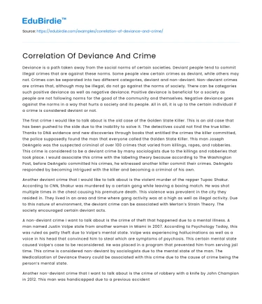 Correlation Of Deviance And Crime