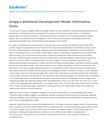Knapp’s Relational Development Model: Informative Essay