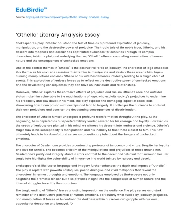 ‘Othello’ Literary Analysis Essay