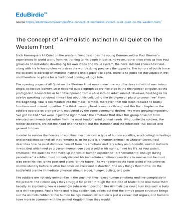 The Concept Of Animalistic Instinct In All Quiet On The Western Front