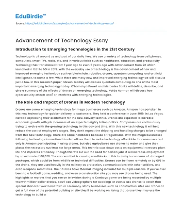 Advancement of Technology Essay