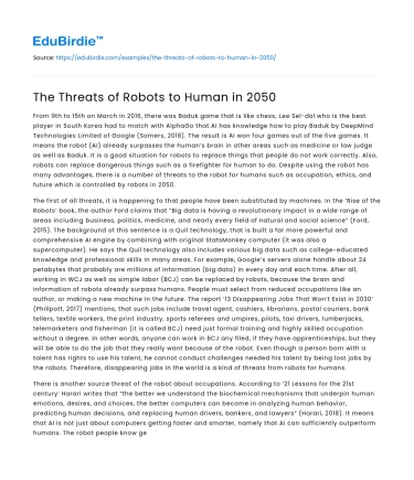The Threats of Robots to Human in 2050
