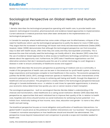 Sociological Perspective on Global Health and Human Rights