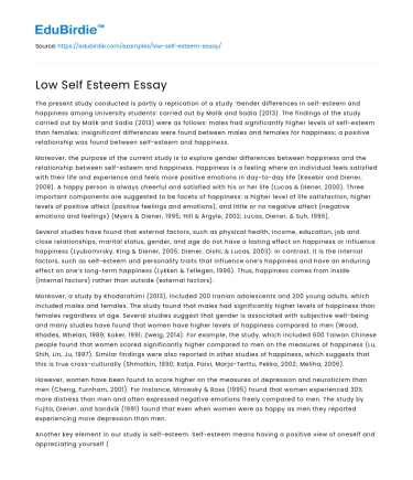 Low Self Esteem Essay