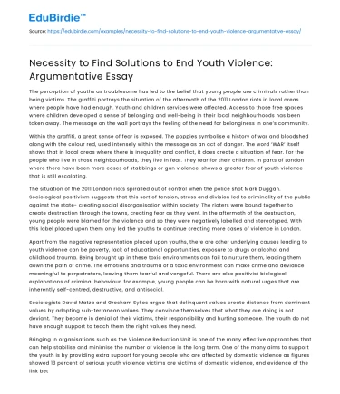 Necessity to Find Solutions to End Youth Violence: Argumentative Essay