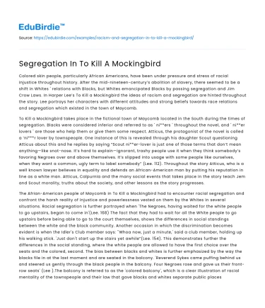 Segregation In To Kill A Mockingbird