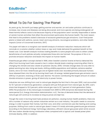 What To Do For Saving The Planet