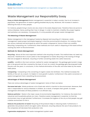 Waste Management our Responsibility Essay