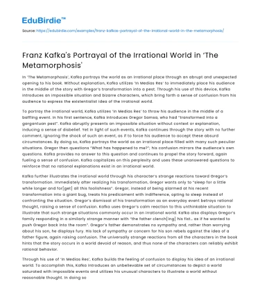 Franz Kafka’s Portrayal of the Irrational World in ‘The Metamorphosis’