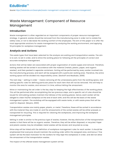 Waste Management: Component of Resource Management
