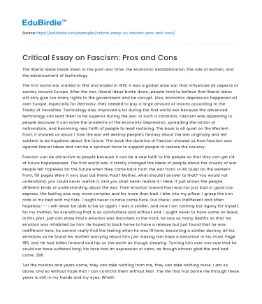 Fascism: Benefits and Drawbacks