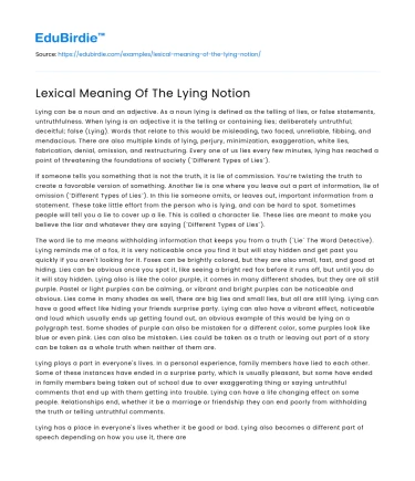 Lexical Meaning Of The Lying Notion