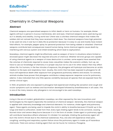 Chemistry In Chemical Weapons