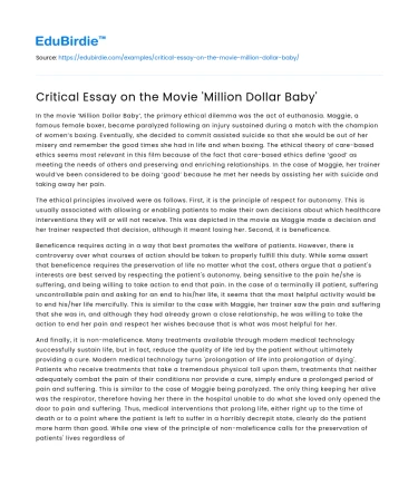 Critical Essay on the Movie ‘Million Dollar Baby’