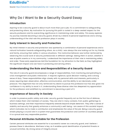 Why Do I Want to Be a Security Guard Essay