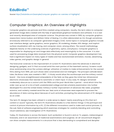 Computer Graphics: An Overview of Highlights
