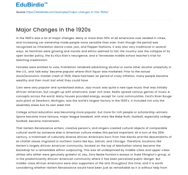 Transformative Shifts of the 1920s