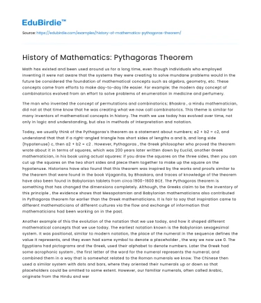 History of Mathematics: Pythagoras Theorem