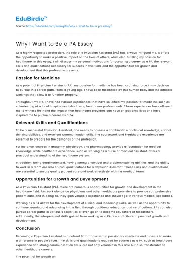 Why I Want to Be a PA Essay