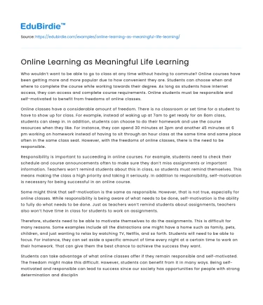 Online Learning as Meaningful Life Learning