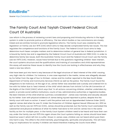 The Family Court And Taylah Clavell Federal Circuit Court Of Australia