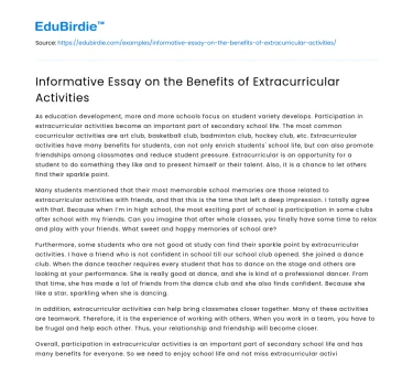 Informative Essay on the Benefits of Extracurricular Activities
