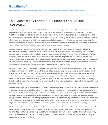 Overview Of Environmental Science And Biblical Worldview