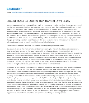 Should There Be Stricter Gun Control Laws Essay