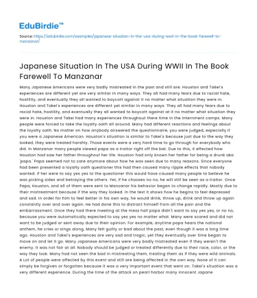Japanese Situation In The USA During WWII In The Book Farewell To Manzanar