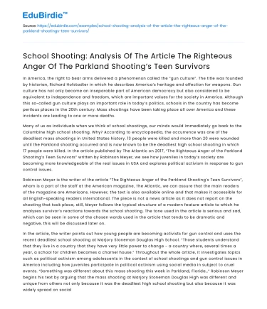 Parkland Shooting Teen Survivors: Righteous Anger Analysis