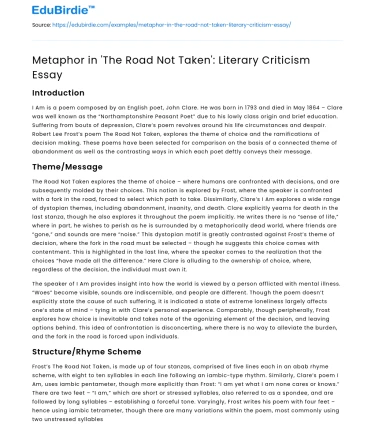 Metaphor in ‘The Road Not Taken’: Literary Criticism Essay
