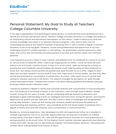 Goal: Teachers College Columbia University Study