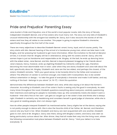 Pride and Prejudice’ Parenting Essay
