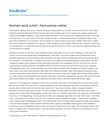 Romeo and Juliet’: Persuasive Letter