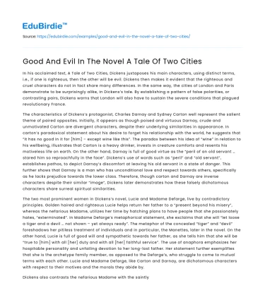 Good And Evil In The Novel A Tale Of Two Cities