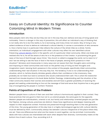 Significance of Cultural Identity in Countering Colonization