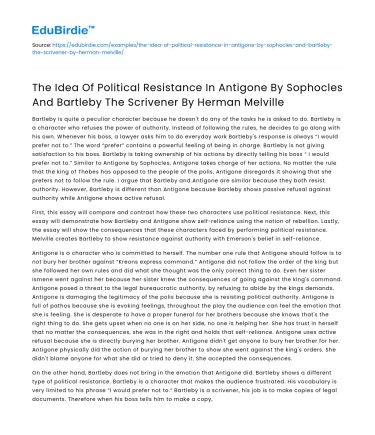 Political Resistance in Antigone & Bartleby by Sophocles & Melville