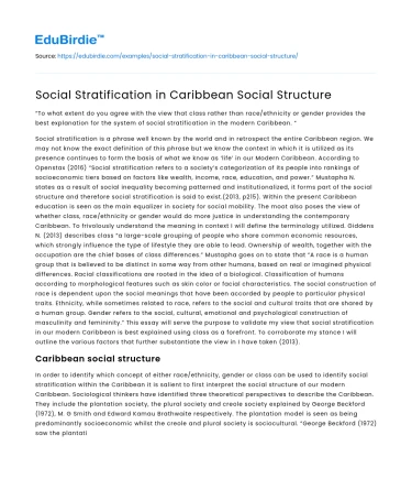 Social Stratification in Caribbean Social Structure