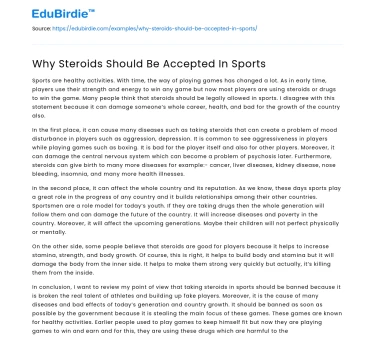Why Steroids Should Be Accepted In Sports