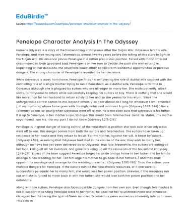 Penelope Character Analysis In The Odyssey