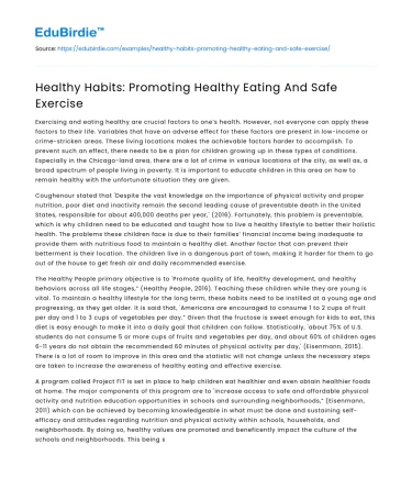 Healthy Habits: Promoting Healthy Eating And Safe Exercise