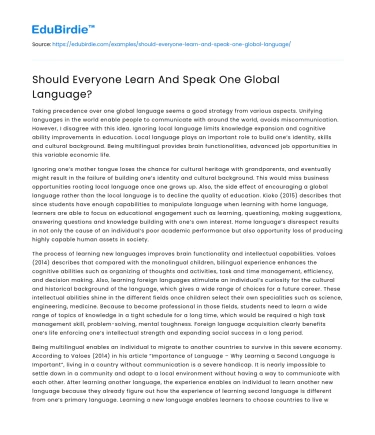 Should Everyone Learn And Speak One Global Language?