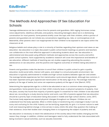 The Methods And Approaches Of Sex Education For Schools