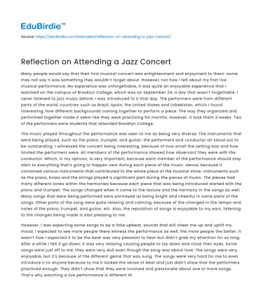 Reflection on Attending a Jazz Concert