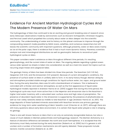Evidence of Ancient Martian Hydrology and Modern Water on Mars