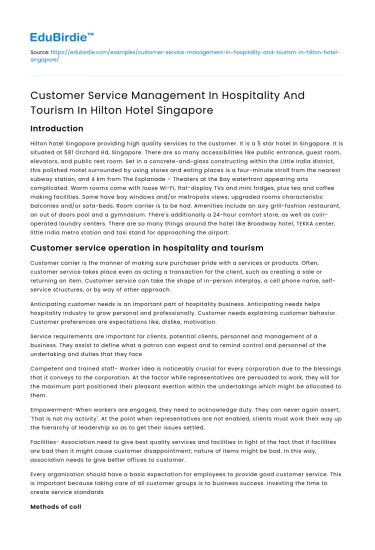 Hilton Hotel SG Customer Service Management