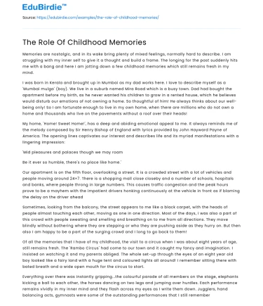 The Role Of Childhood Memories