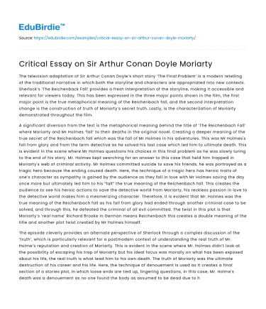 Critical Essay on Sir Arthur Conan Doyle Moriarty